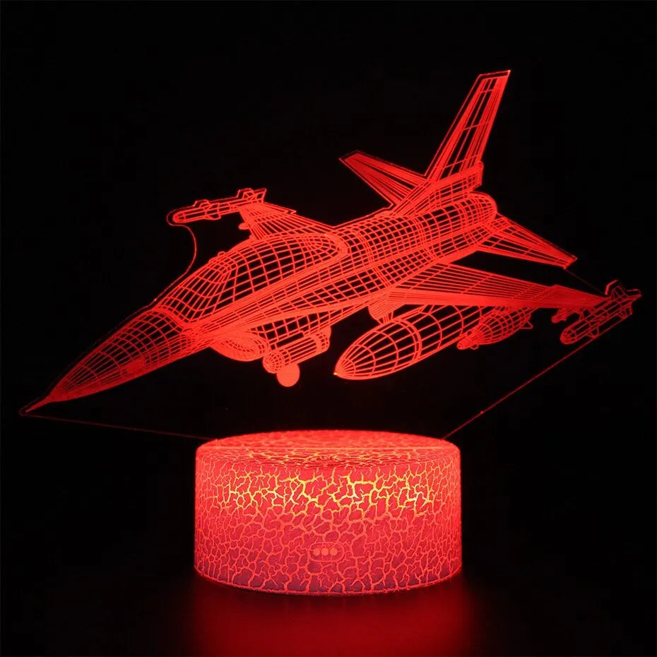 Cartoon airplane LED night light with acrylic shade and touch switch.