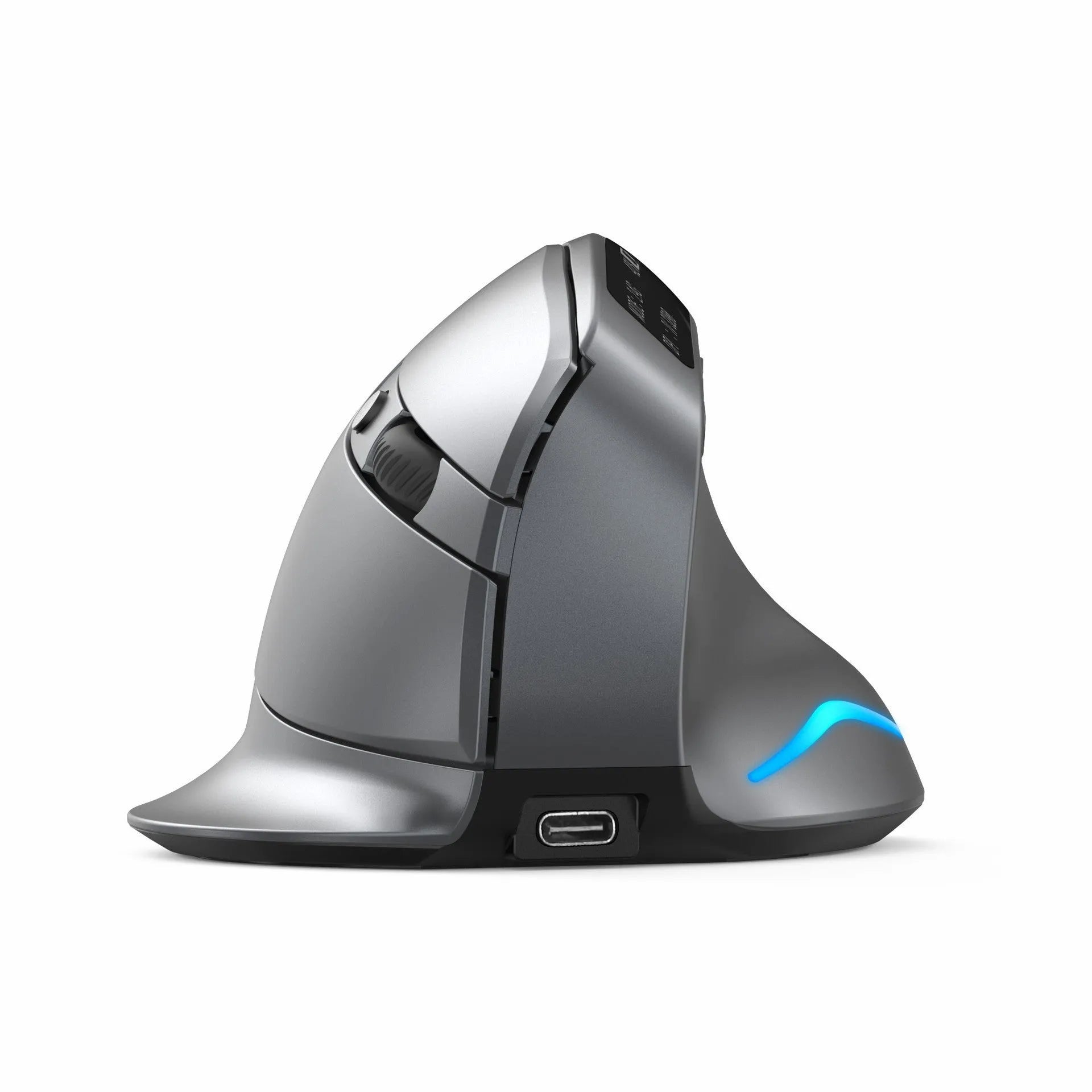 Grey Bluetooth vertical mouse with self-charging for laptop computers