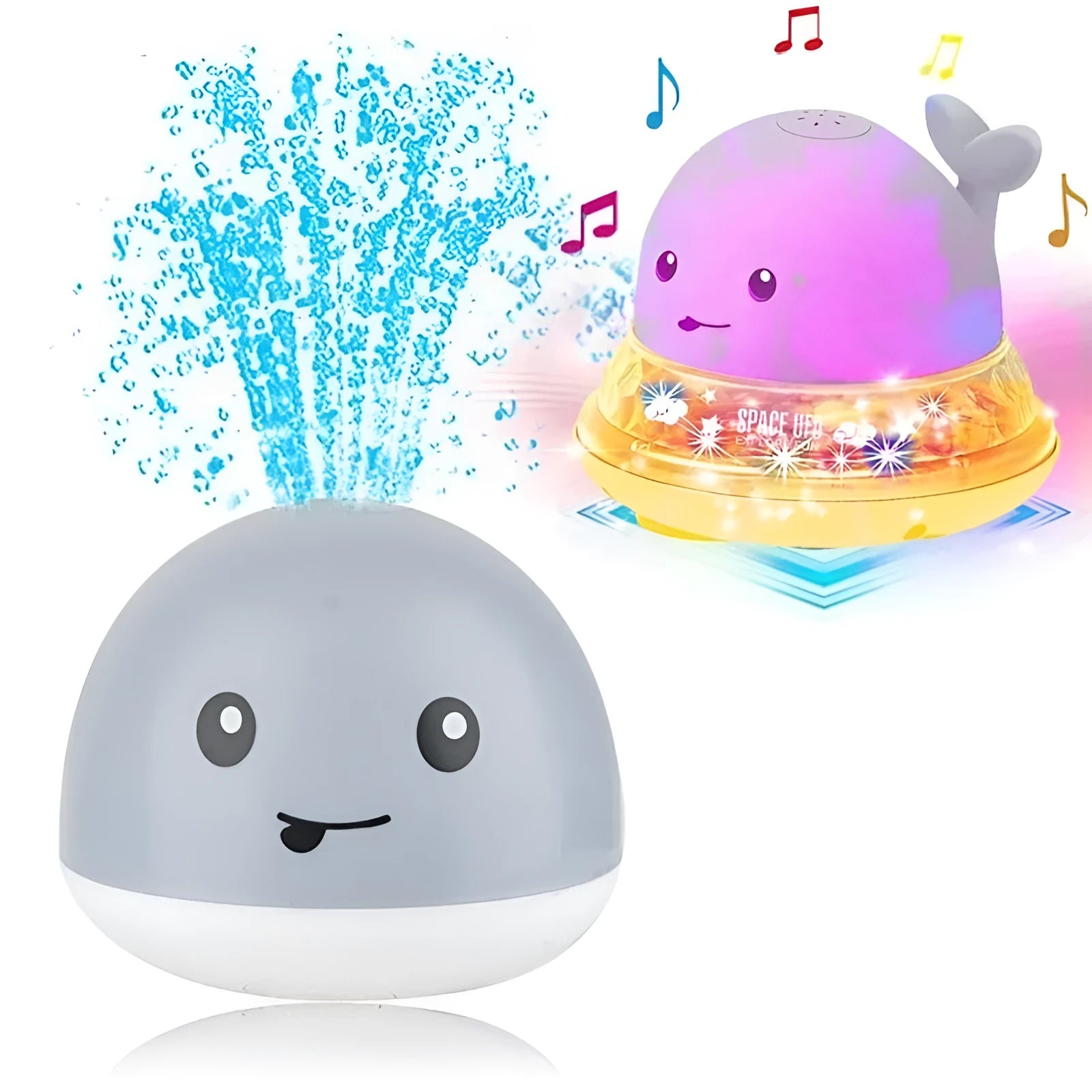 Automatic electric whale bath toy spraying water with flashing coloured lights