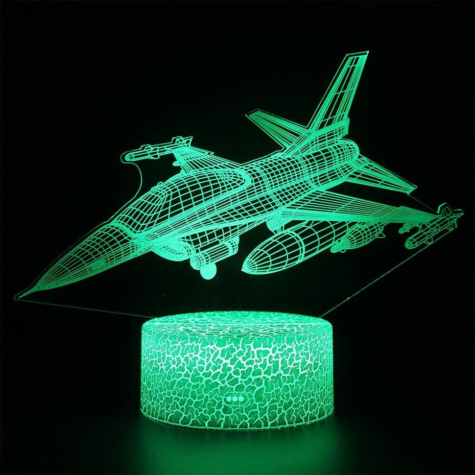 Cartoon airplane LED night light with acrylic shade and touch switch.