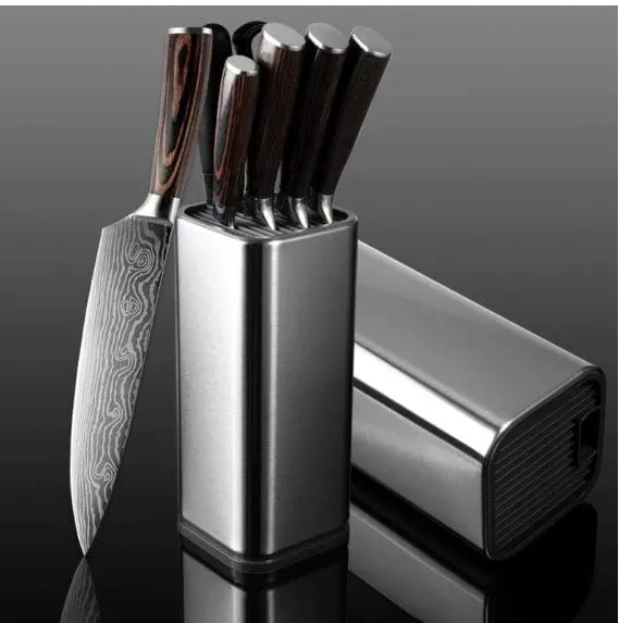 Black and white kitchen tool holder with detachable bottom and stainless steel storage bucket