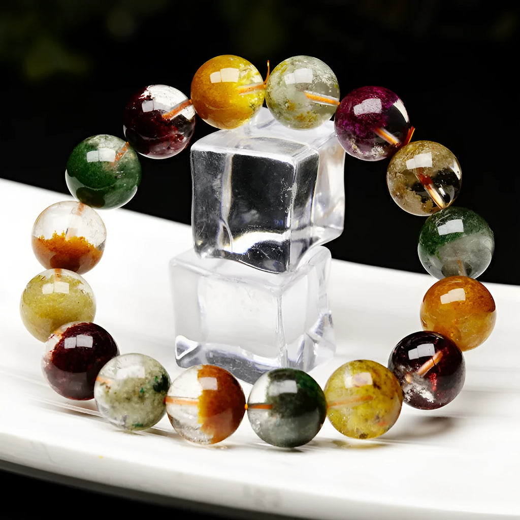 Natural four seasons colourful ghost cornucopia crystal ball bead bracelet with 10mm beads in retro ethnic style