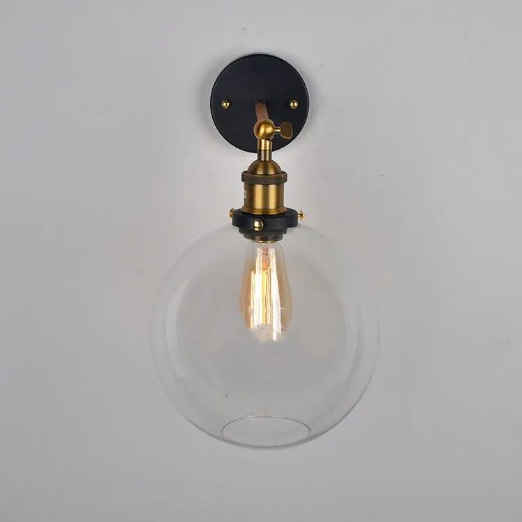 20cm round ball glass wall lamp with aluminium holder in amber, grey or clear colour