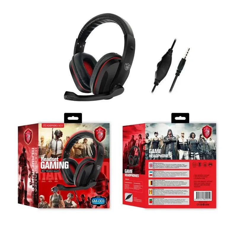 Black wired gaming headset for PC with 40mm speakers and a 1.2m cable ending in a 6.3mm straight plug.