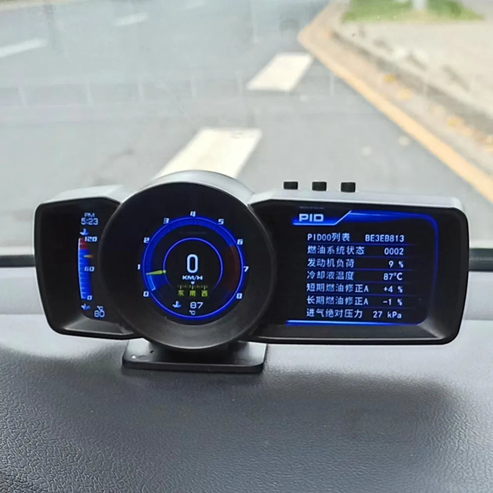 OBDII vehicle monitor driving computer with TFT colour screen showing engine diagnostics
