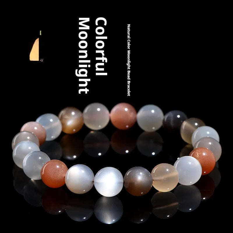 Natural colourful moonlight moonstone bracelet with 8mm beads in single circle unisex design