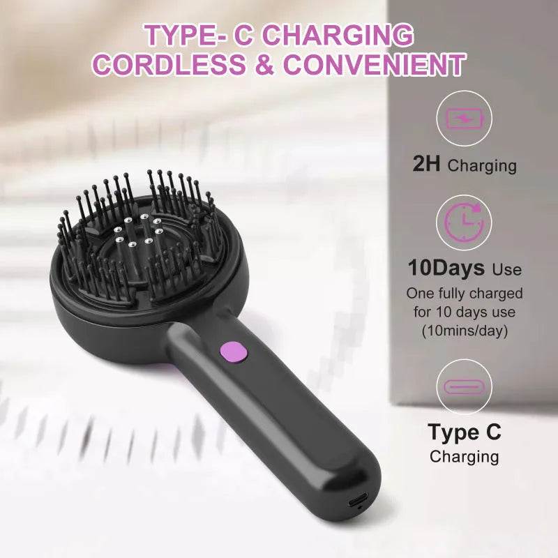 USB head massage comb in black grey or red colours with 2-speed mechanical control