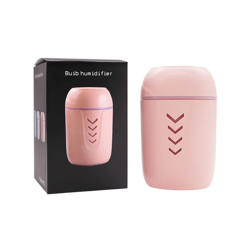 Portable car humidifier with columnar design in blue colour showing mist outlet and control dial