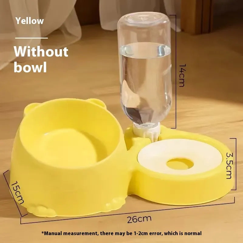 Double bowl automatic cat drinking basin with stainless steel and ceramic surfaces in haze blue colour
