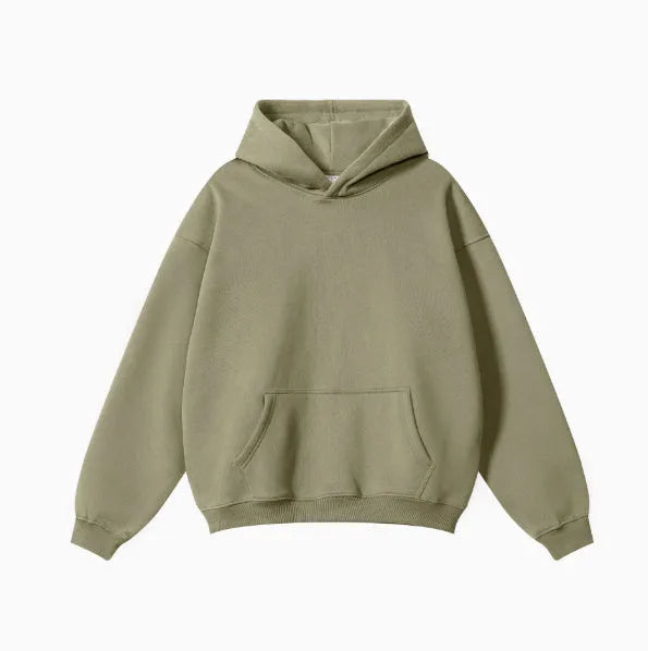 Men's hooded terry cotton sweater in loose fit with drop-shoulder sleeves