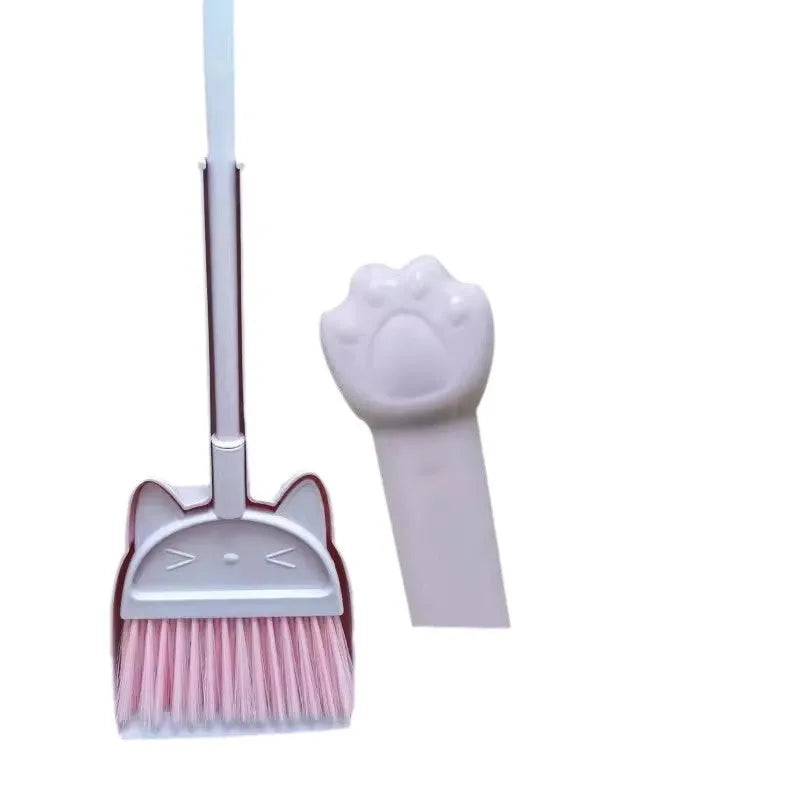 Broom and dustpan set with rotating brush head in purple, green and beige colour options