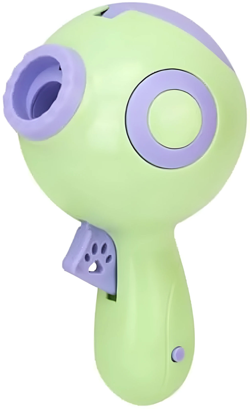 Green, orange, and pink coloured interactive dog treat launcher and food dispenser toy.