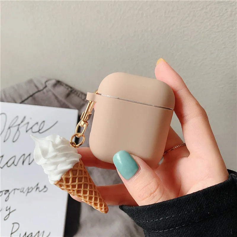 Silicone protector case for Apple AirPods 2 with a cylinder ice cream pattern design.