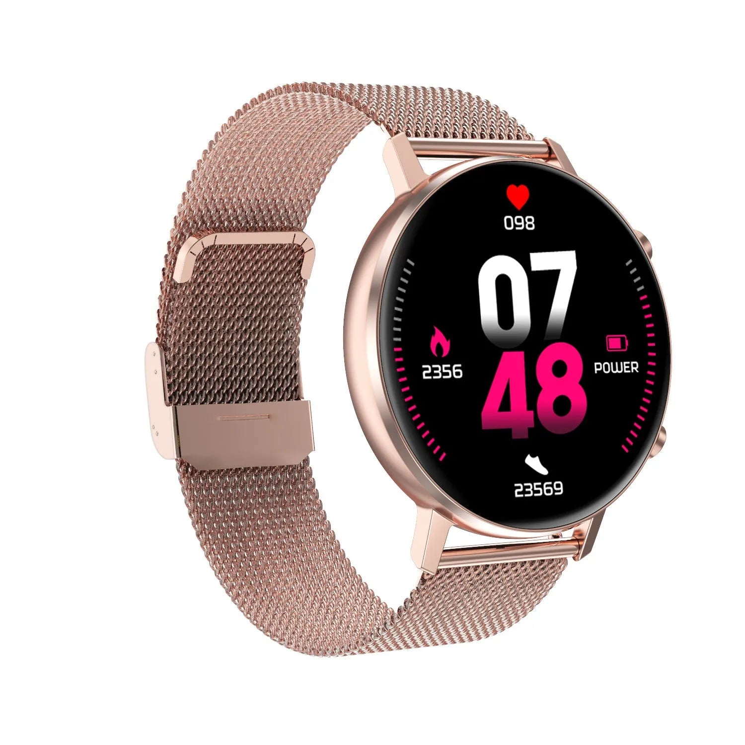 DT96 smart fitness bracelet with steel strap on a wrist, showing the 1.3-inch display.