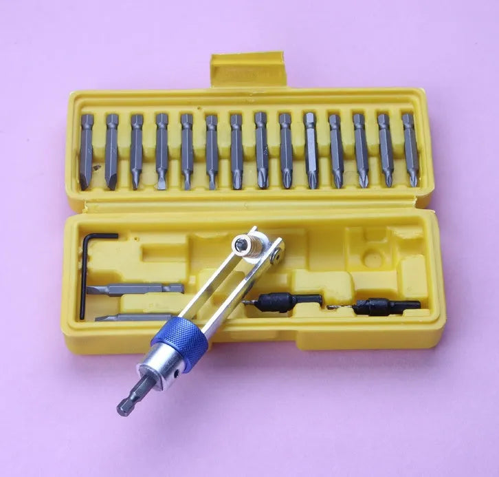 Half Time Drill driver attachment set with swivel head and selection of Phillips, flathead, and countersink bits