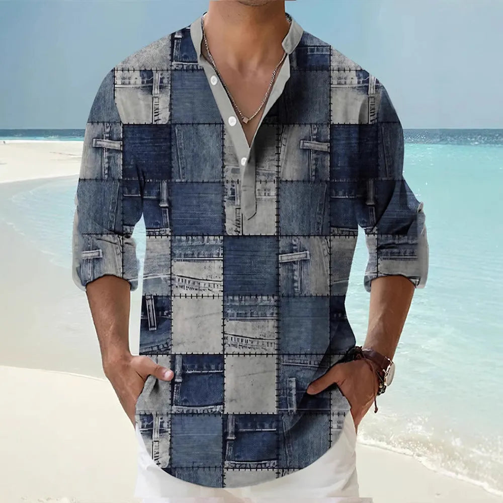 Men's thin striped Hawaiian long sleeve shirt cardigan available in multiple colours and sizes to 6XL