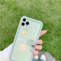 Geometric smiley face TPU phone case for iPhone with polka dot frame design