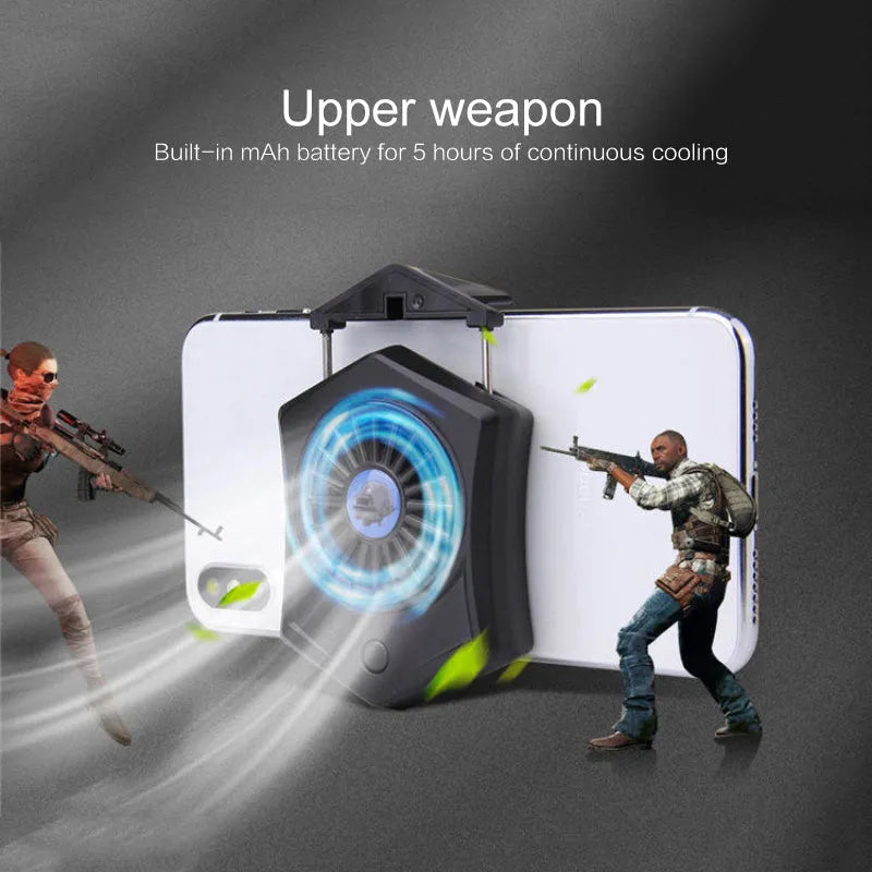 Black and white USB mobile phone cooling fan radiator for gaming accessories.