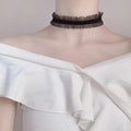 Velvet ruffled flower pendant clavicle necklace with snake bones chain in black, light coffee, or white colour