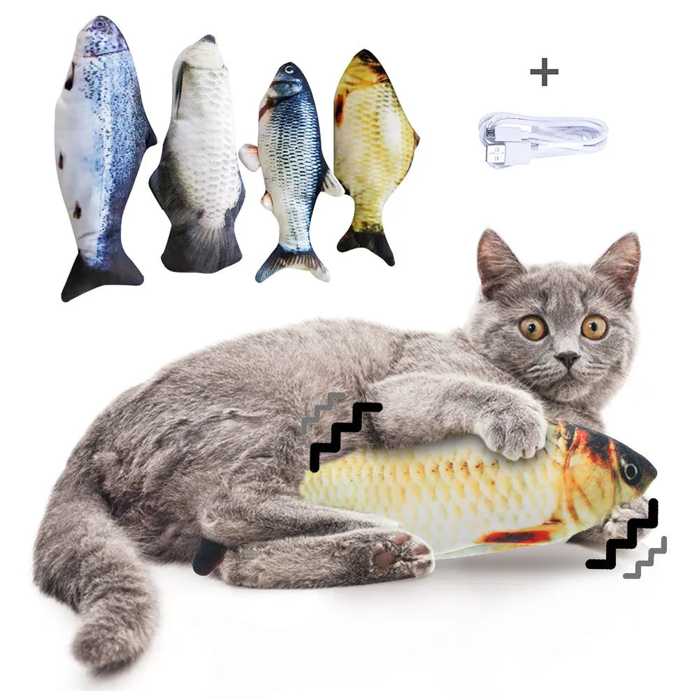 Electronic jumping fish cat toy with USB cable, multicolour options for feline play