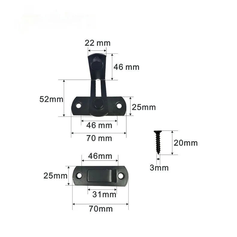 Warehouse hook sliding door lock with 90-degree black carbon steel buckle and stainless steel components