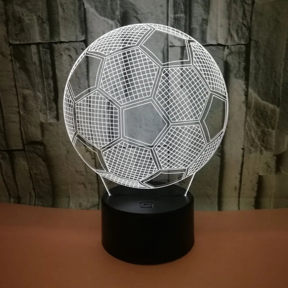 3D football night light showing colour changing display with touch controls and USB cable