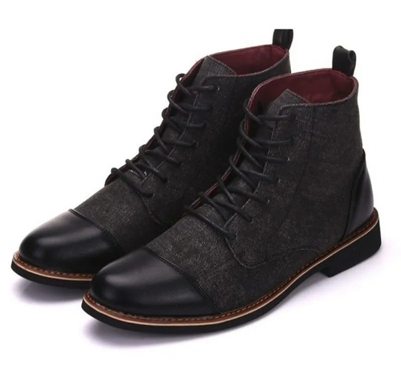 Men's black leather motorcycle boots with silver belt buckles on the shaft
