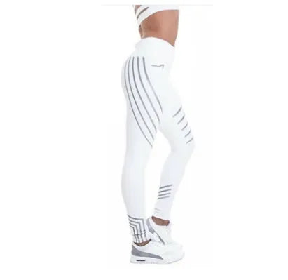 Women's black and white glow-in-the-dark fitness leggings with slim-fit pencil pants design