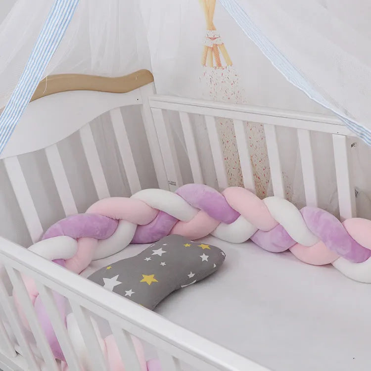 Braided knot crib bumper cushion in spandex velvet protecting infant cot sides