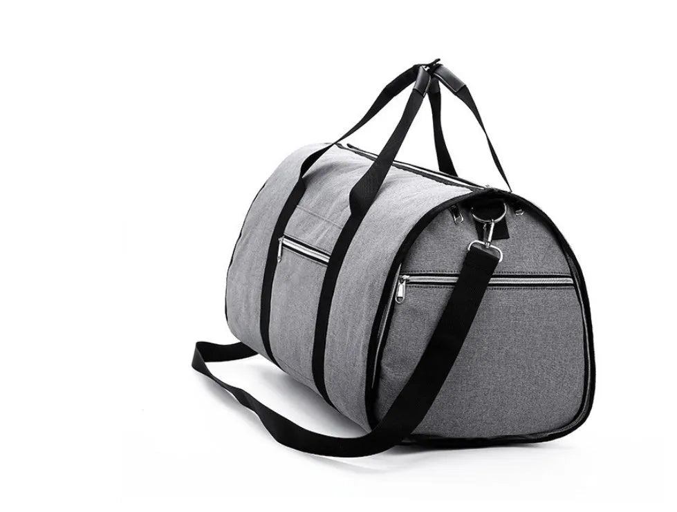 Medium cylindrical travel bag in red, light grey, blue, or black with waterproof Oxford cloth and zipper pocket.