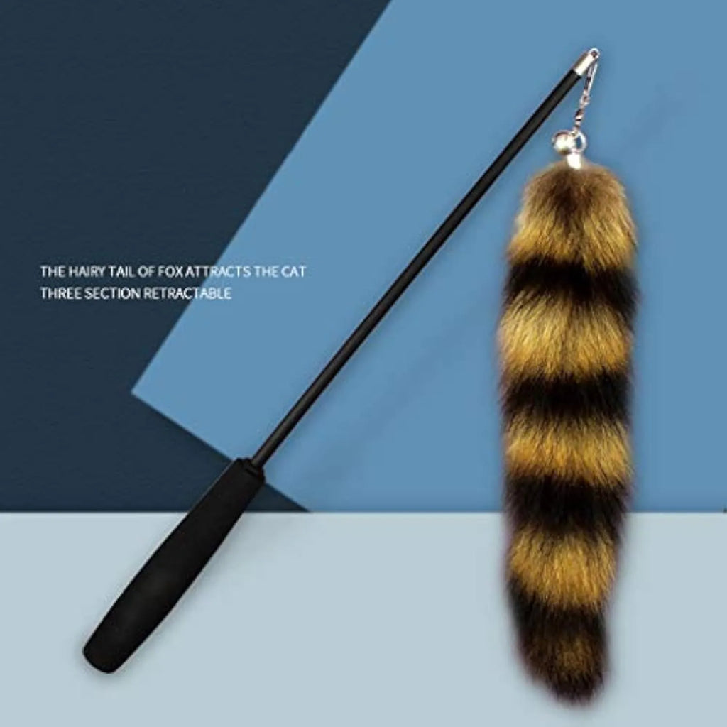 Black cat toy wand with elastic string teaser measuring 42 cm for interactive play