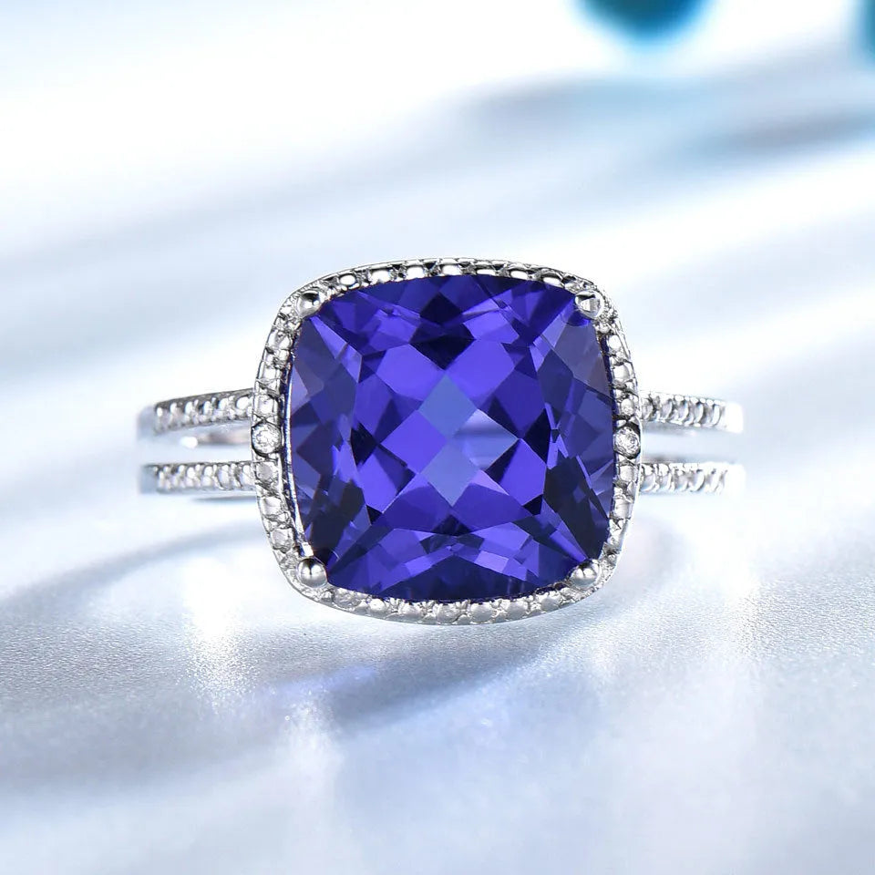 Women's 925 sterling silver ring with genuine blue tanzanite stone