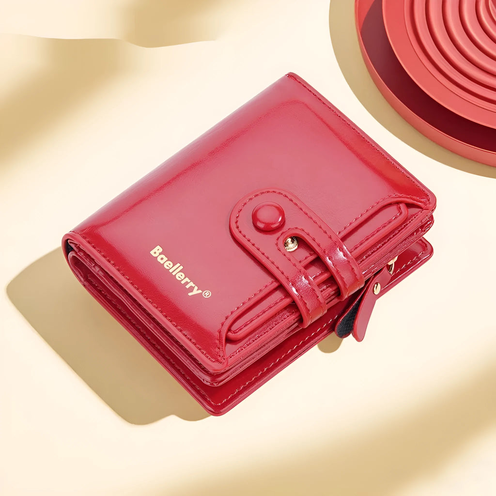 Women's PU leather RFID blocking card holder wallet shown in multiple colour options.
