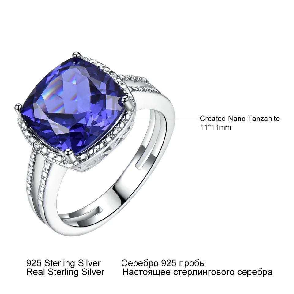 Women's 925 sterling silver ring with genuine blue tanzanite stone