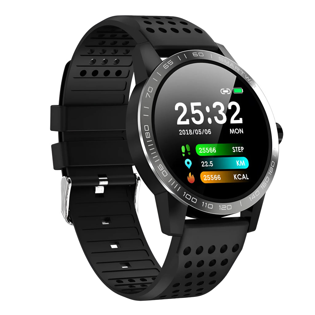 Black T2 smart bracelet with a colour screen displaying heart rate data on a wrist.