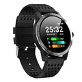 Black T2 smart bracelet with a colour screen displaying heart rate data on a wrist.