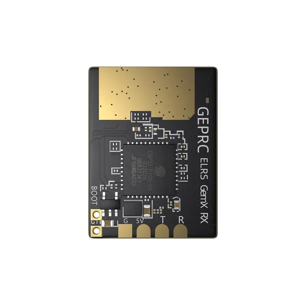 FPV drone dual-frequency ELRS receiver kit with metal base, Gemini X module, and two T-shaped antennas.