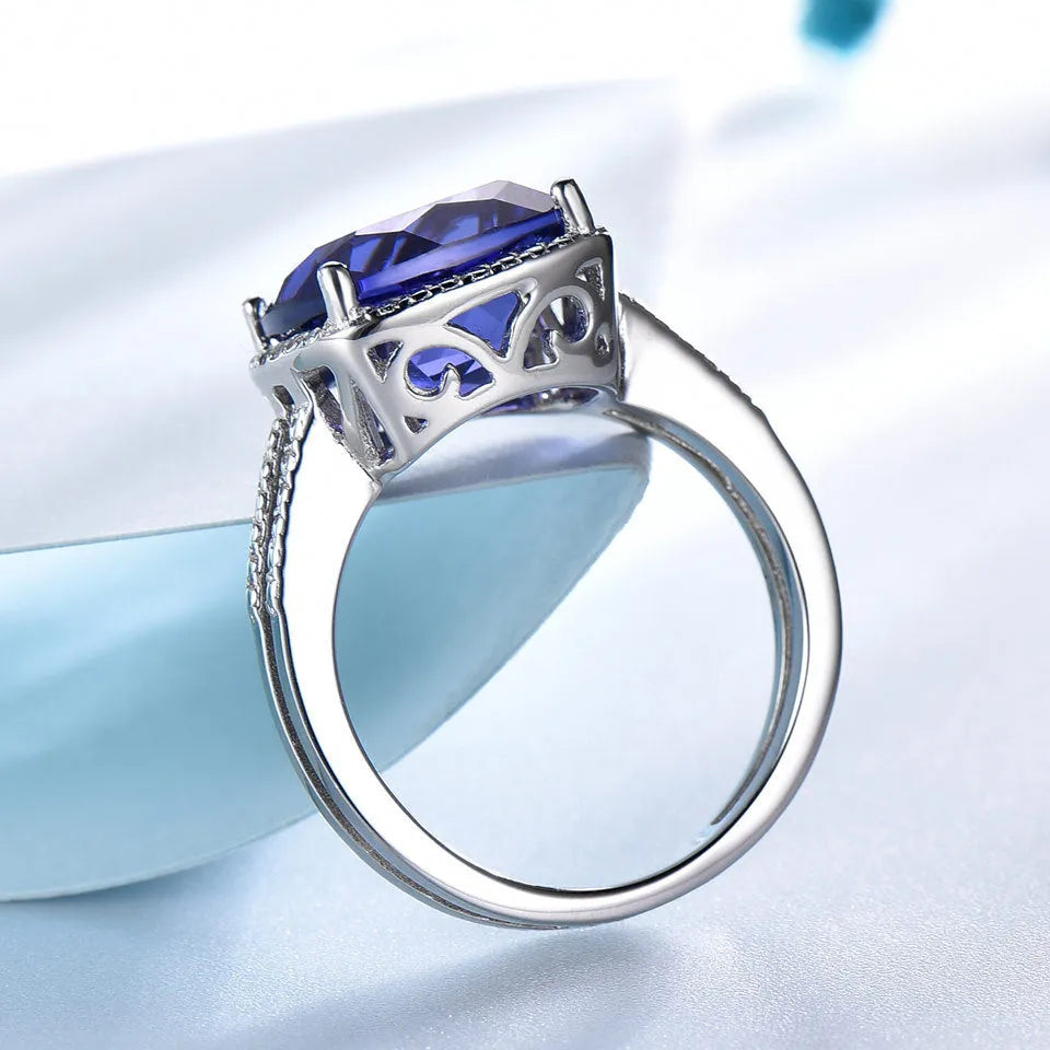 Women's 925 sterling silver ring with genuine blue tanzanite stone