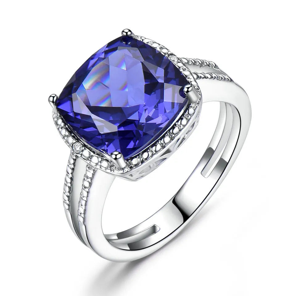 Women's 925 sterling silver ring with genuine blue tanzanite stone