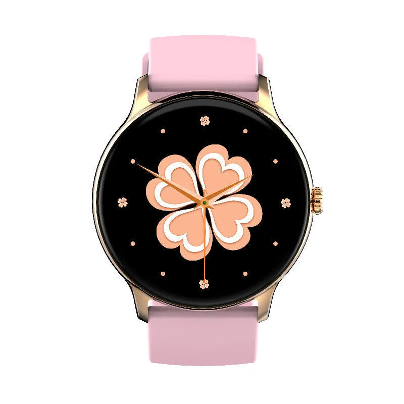 Circular smart watch with blood pressure monitoring on 1.28-inch screen and silicone strap