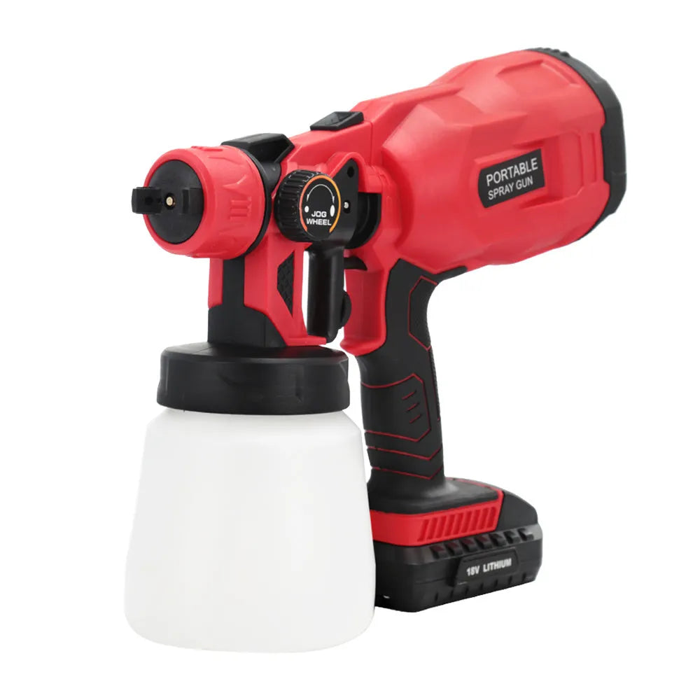 Blue cordless paint spray gun with watering can and lithium battery