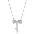 S925 sterling silver bow necklace with adjustable 40-45cm O-ring chain