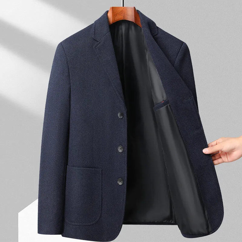 Men's solid-colour loose-fit wool-blend coat for spring and autumn casual wear