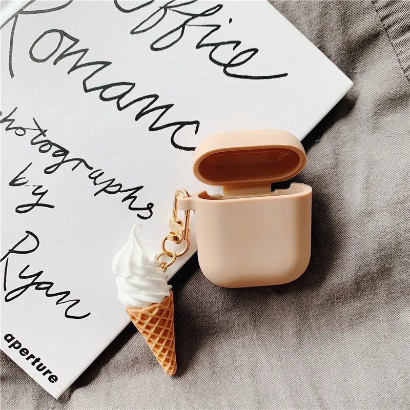 Silicone protector case for Apple AirPods 2 with a cylinder ice cream pattern design.