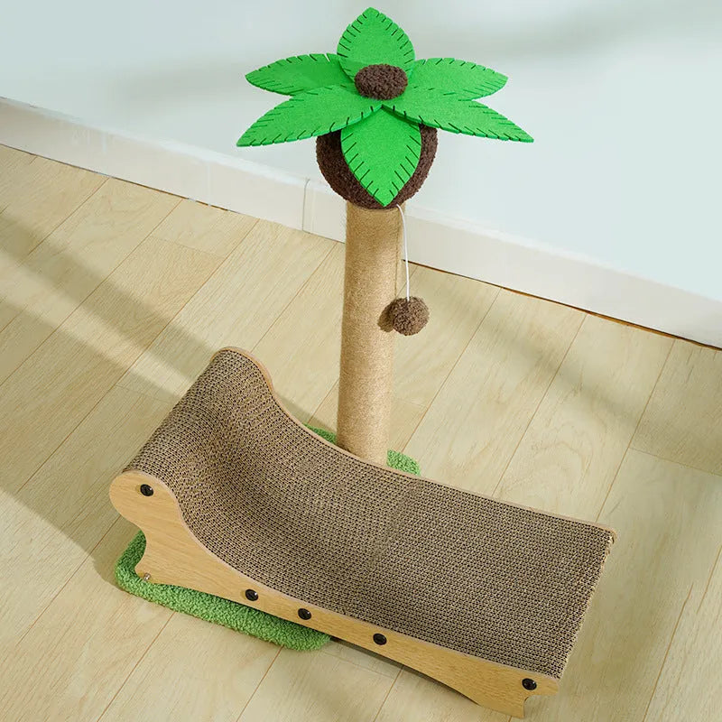 Wooden beach chair cat bed with integrated scratch board and hemp mat column