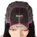 A woman wearing a long, real human hair lace front wig with a 4x4 transparent lace hairline.