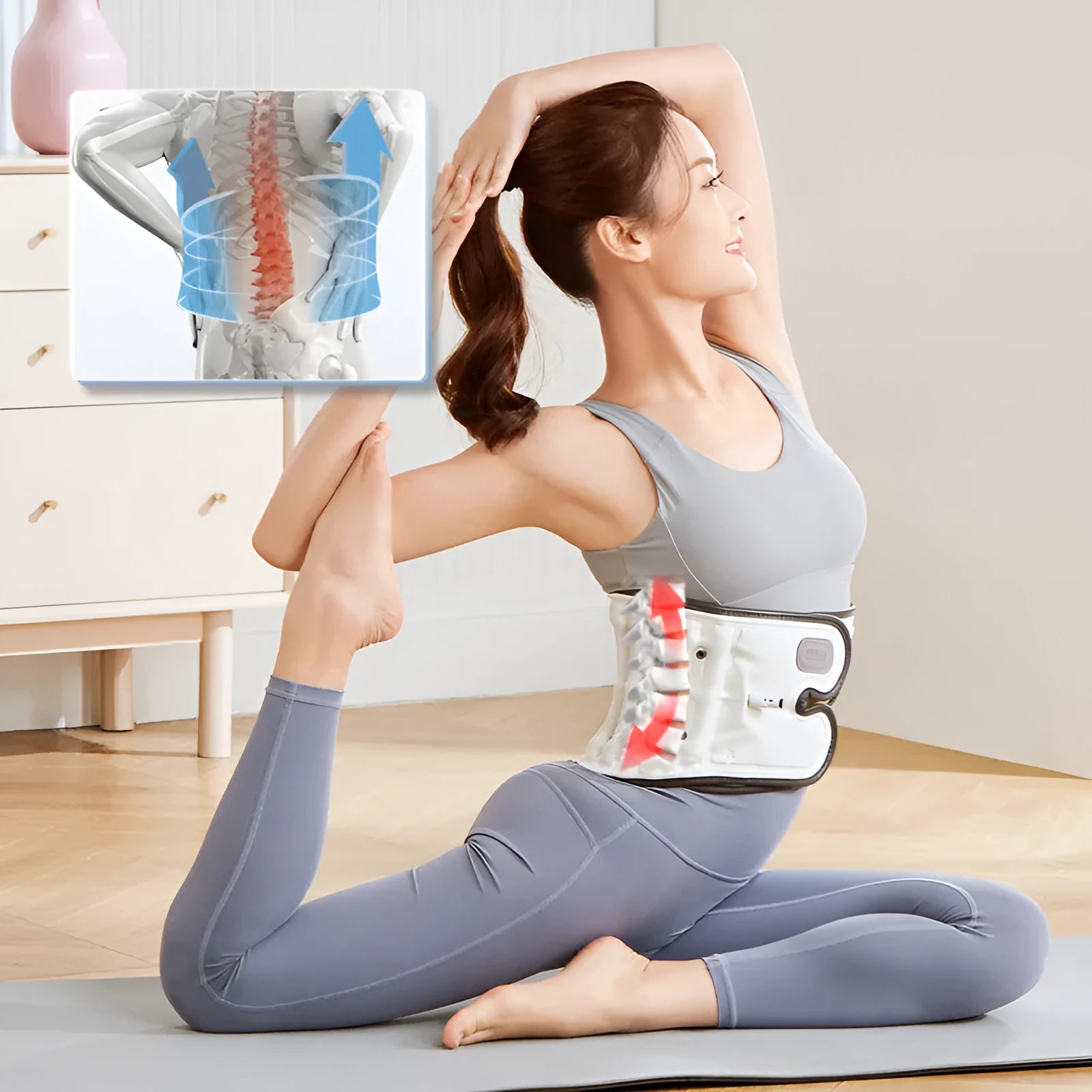Lumbar waist supporter with automatic inflation system for disc stretch correction