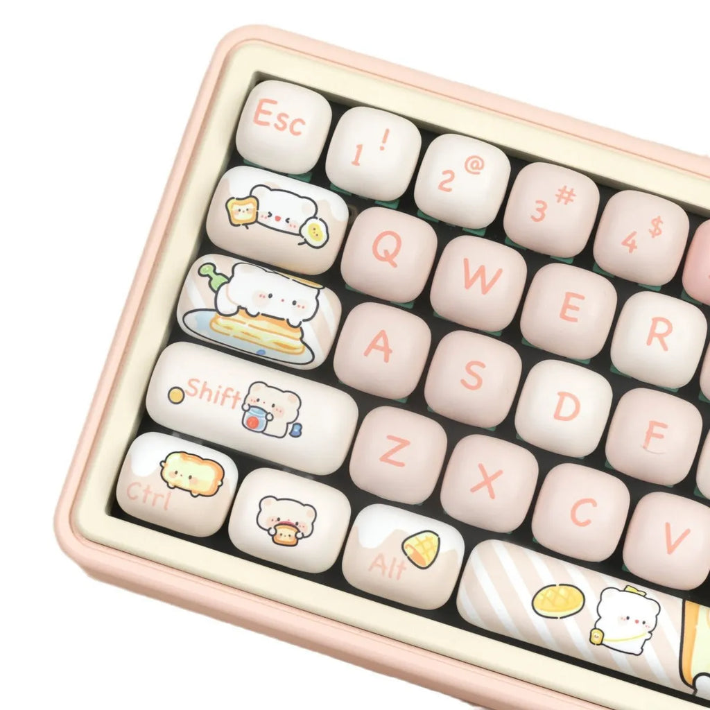 MOG Steamed Bread Bear PBT key caps set with 143+3 keys for mechanical keyboards