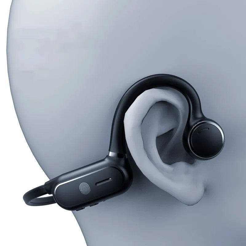 Black air conduction Bluetooth wireless earphone with titanium alloy frame and ear-hook design
