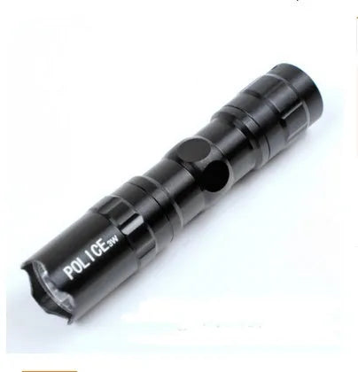Compact black aluminium LED mini flashlight showing scale against a hand